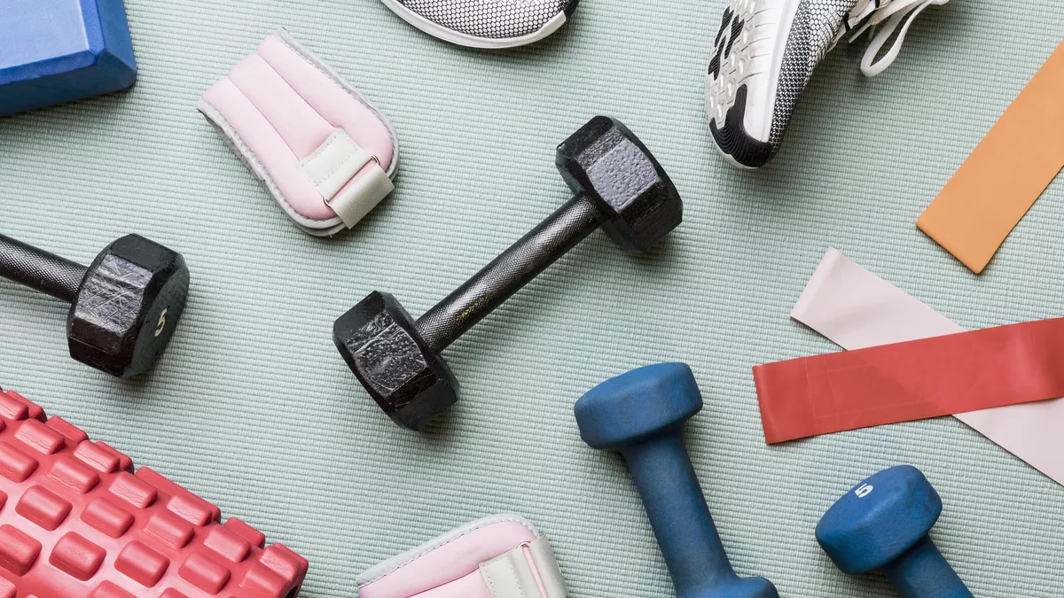 Banner images for dumbbell and resistance bands