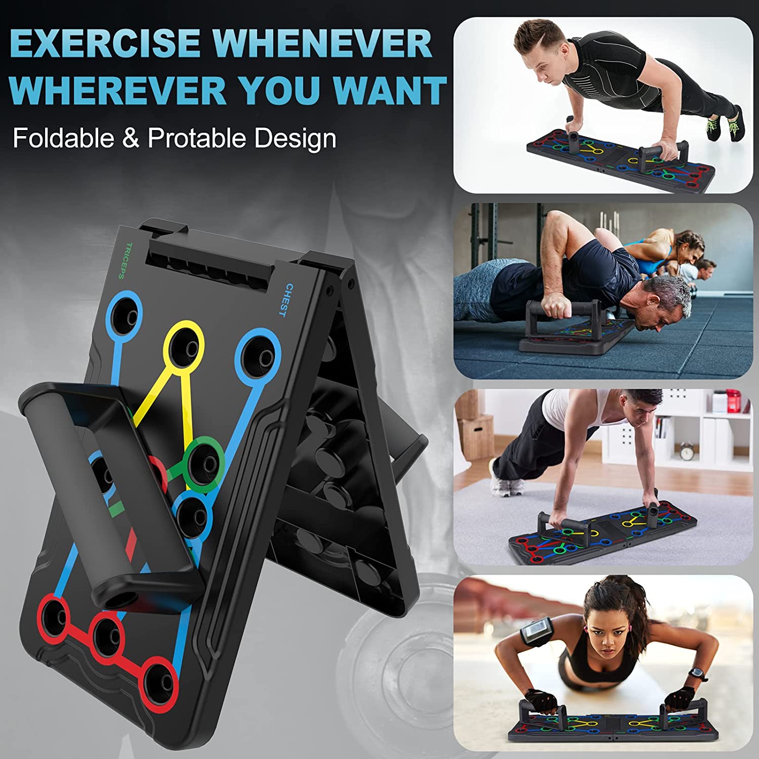 Foldable Pushup board Fitness Stand for Portable Strength Training. Rugged, Stable Equipment for Home Gym Workout for Men & Women, Gift for Boyfriend