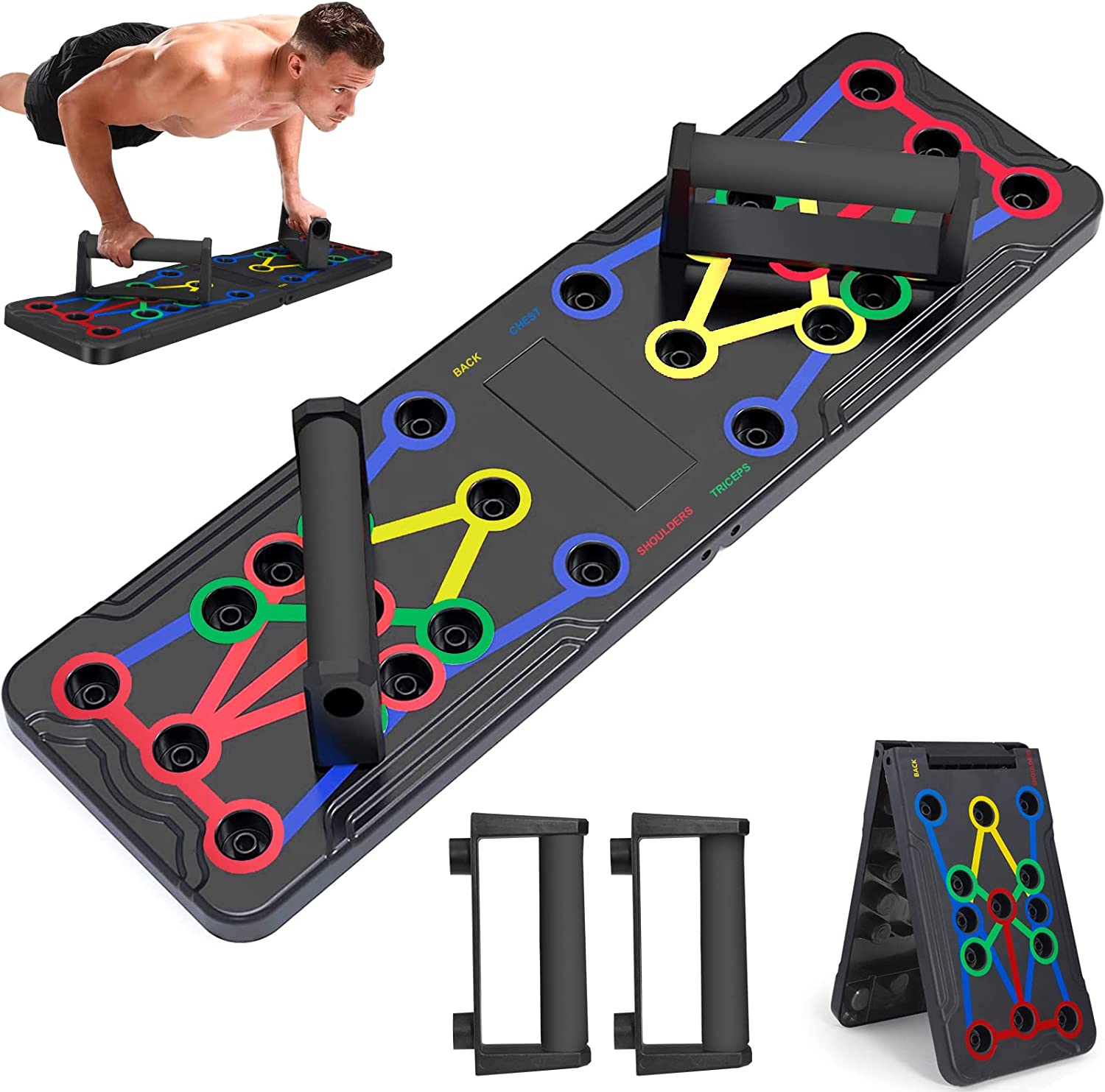 Push Up Board, Foldable Pushup Fitness Stand for Portable Strength Training. Rugged, Stable Equipment for Home Gym Workout for Men & Women, Gift for Boyfriend
