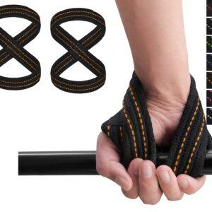 Weight Lifting Straps Figure 8, Anti Slip Strap with cuffs wrist Support for Gym Workout Deadlift Powerlifting Bodybuilding Weightlifting, Fitness Strength Training, Hand Bar Grip for Men