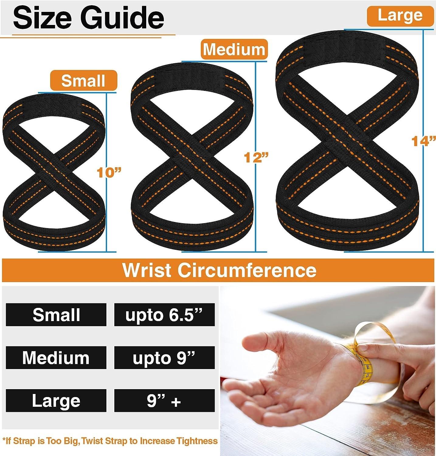 Weight Lifting Straps Figure 8, Anti Slip Strap with cuffs wrist Support for Gym Workout Deadlift Powerlifting Bodybuilding Weightlifting, Fitness Strength Training, Hand Bar Grip for Men size chart