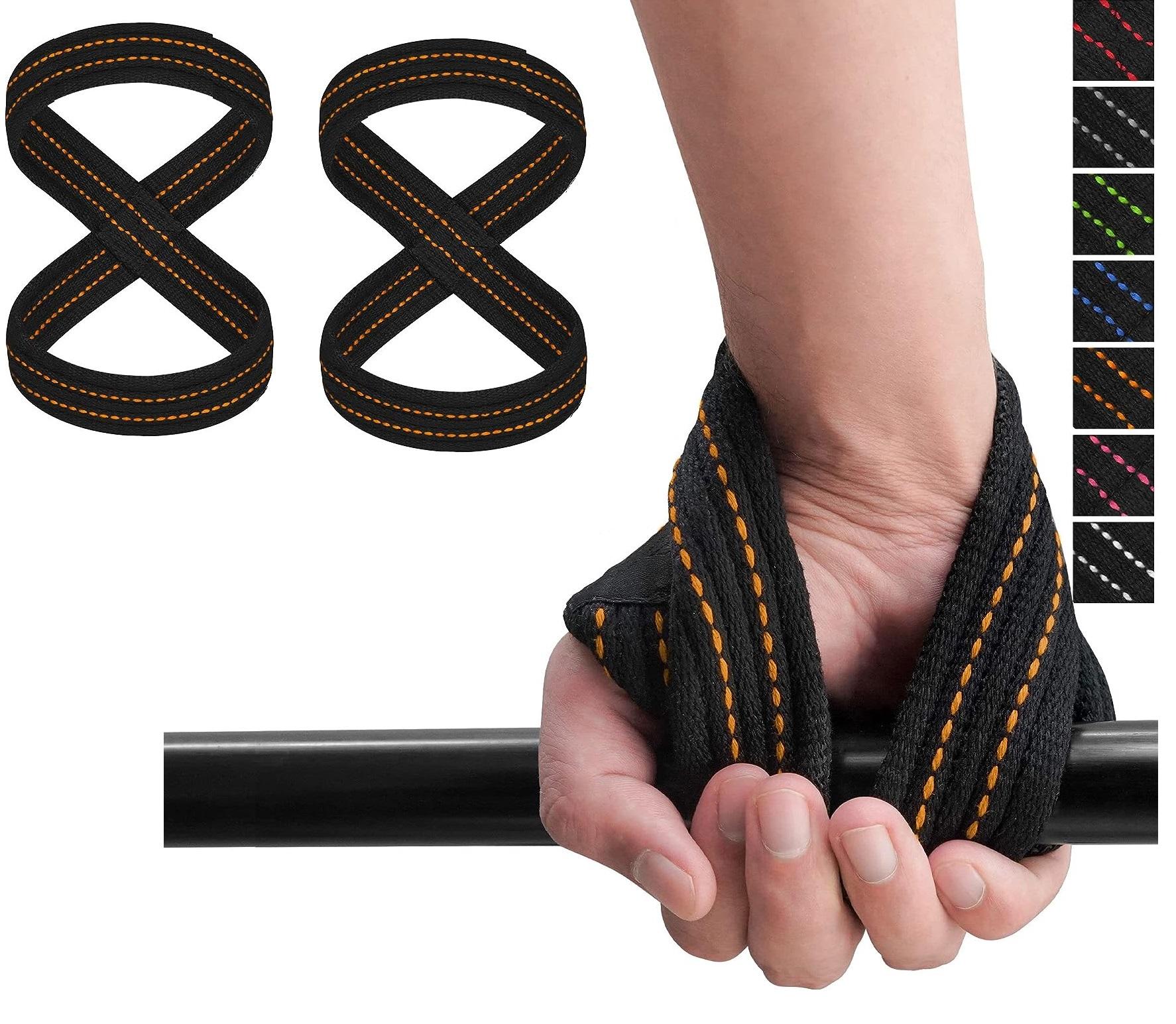 Weight Lifting Straps Figure 8, Anti Slip Strap with cuffs wrist Support for Gym Workout Deadlift Powerlifting Bodybuilding Weightlifting, Fitness Strength Training, Hand Bar Grip for Men