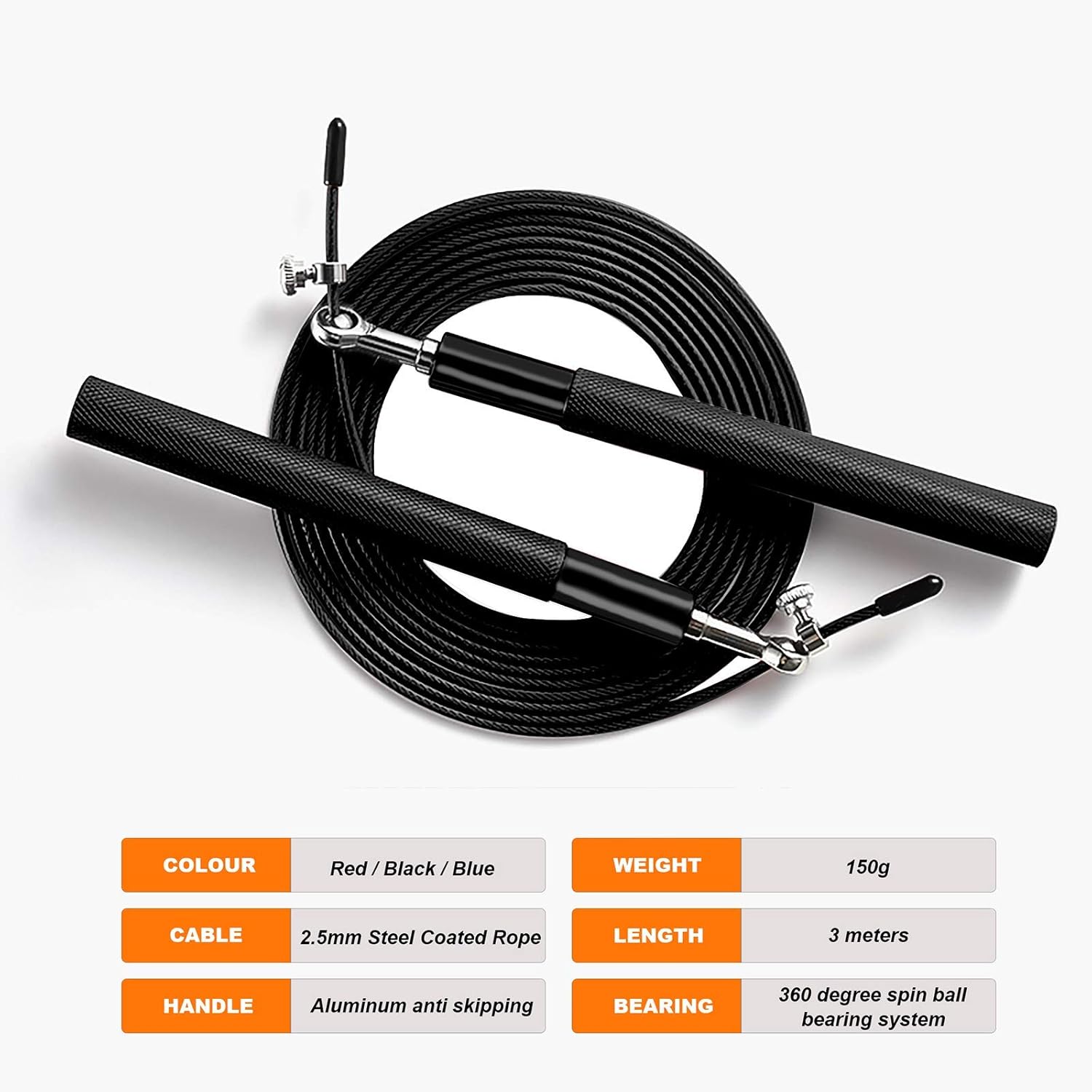 Adjustable steel coated rope-Aluminum Anti Skipping Handle -Fitness Training Boxing Sports Exercises -Suitable for Kids and Adults