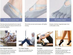 fitcozi Yoga Socks for Women with Grips Non-Slip Five Toe Socks for Pilates