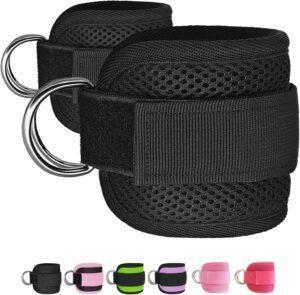 Ankle Straps for Cable Machines, 2 Pack Comfortable Adjustable Padded Ankle Wrist Cuffs, Kickback Glute Workouts for Men Women, D-Ring Leg Straps with Neoprene Padding
