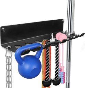 Gym Rack Organizer, Home Gym Accessories Hanger, Wall Mount Hooks for Olympic Barbells, Row Handles, Bats or Tools