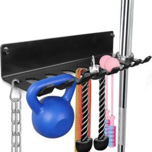 Gym Rack Organizer, Home Gym Accessories Hanger, Wall Mount Hooks for Olympic Barbells, Row Handles, Bats or Tools