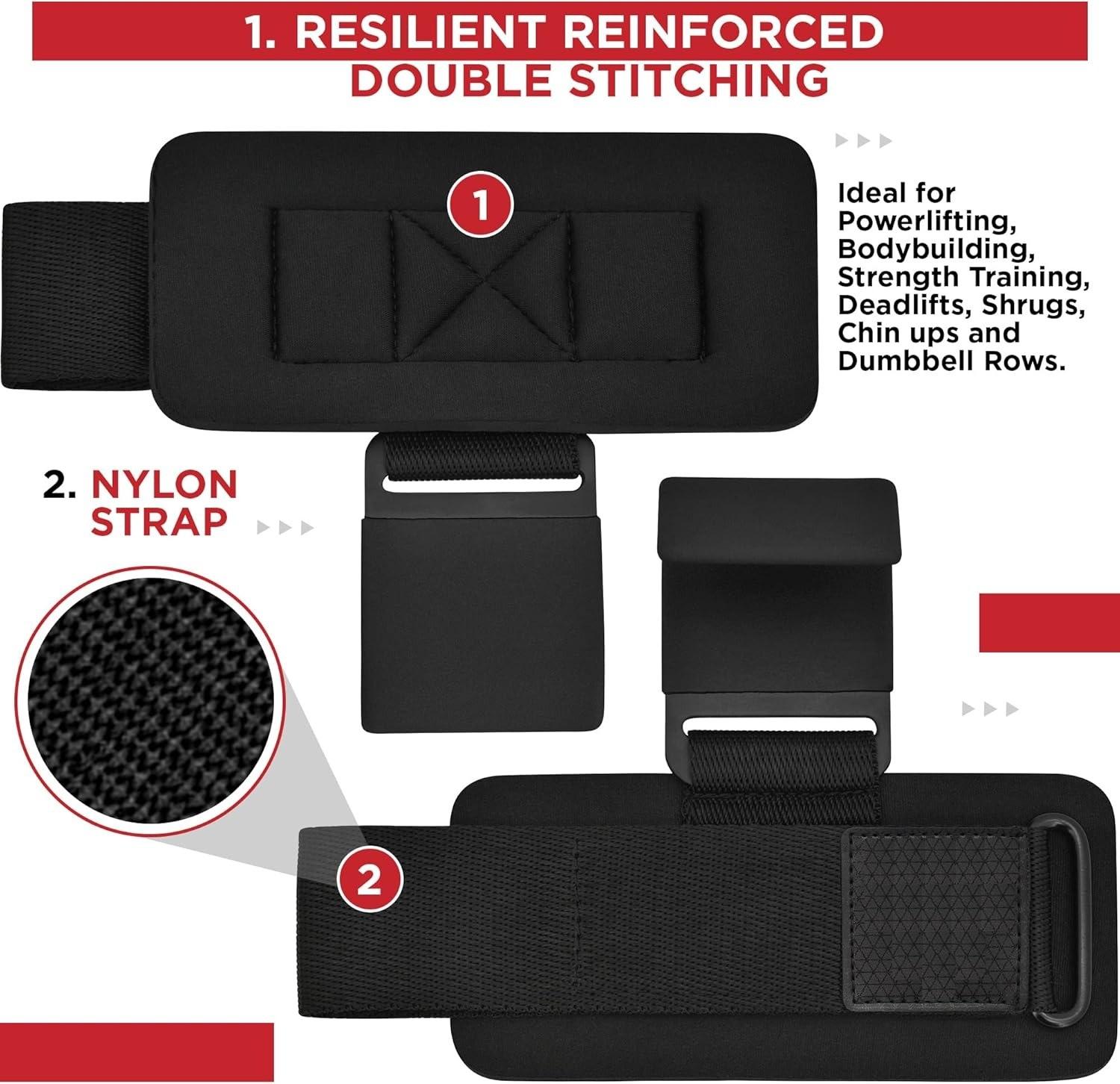 Weight Lifting Hooks, Non-Slip Rubber Coated Grips, 7mm Neoprene Wrist Support Padding, Power Lifting Barbell Rows Dead Lifts Chin Pull Up Fitness Strength Training Straps Gym Workout Straps