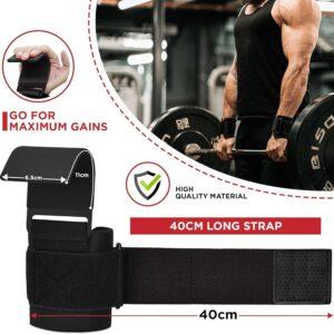 Weight Lifting Hooks, Non-Slip Rubber Coated Grips, 7mm Neoprene Wrist Support Padding, Power Lifting Barbell Rows Dead Lifts Chin Pull Up Fitness Strength Training Straps Gym Workout Straps