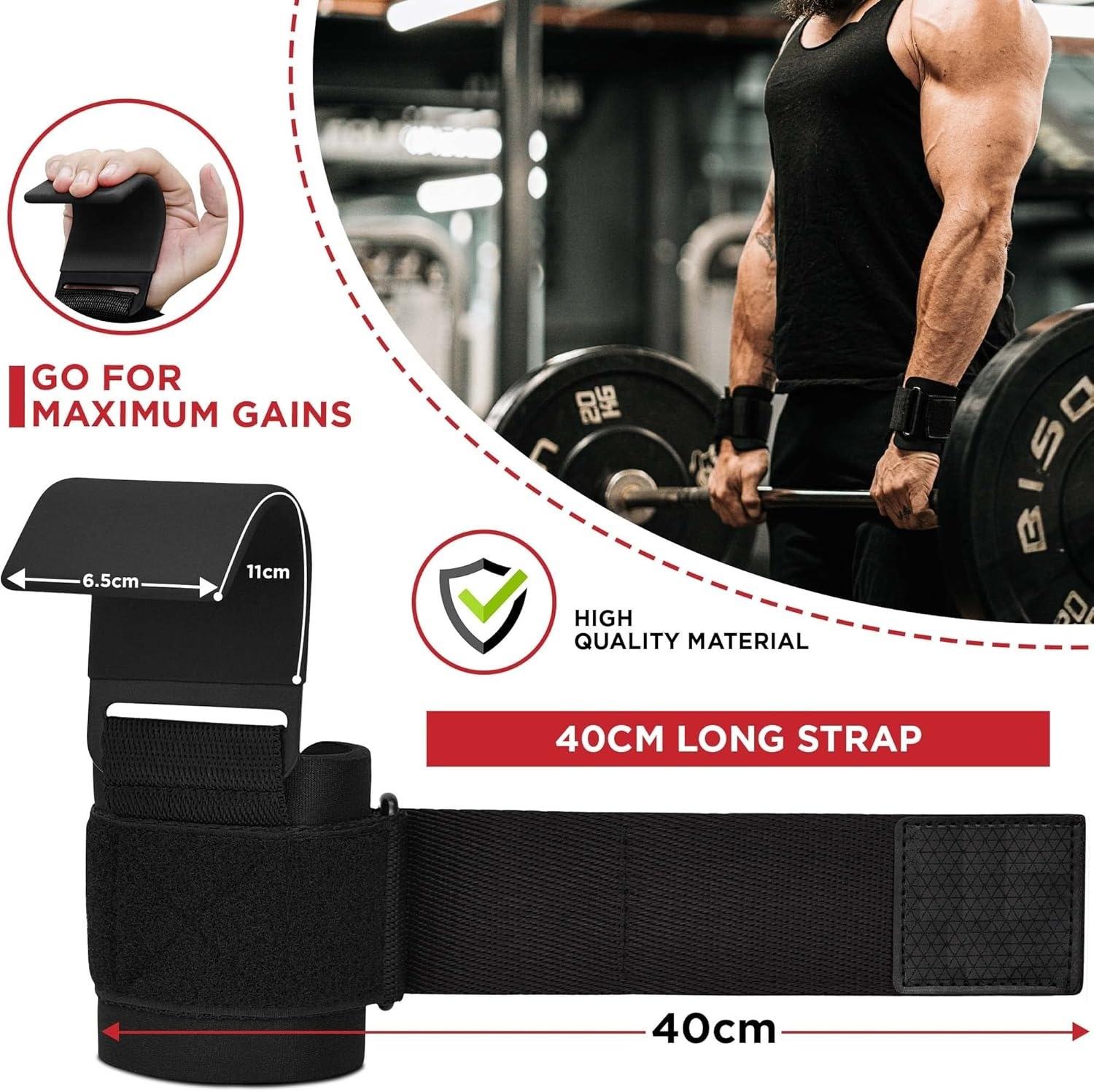 Weight Lifting Hooks, Non-Slip Rubber Coated Grips, 7mm Neoprene Wrist Support Padding, Power Lifting Barbell Rows Dead Lifts Chin Pull Up Fitness Strength Training Straps Gym Workout Straps