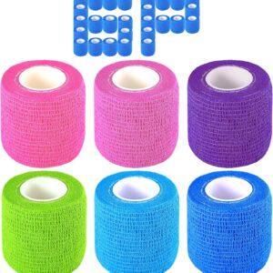 Self Adherent Cohesive Bandages 2 inch Yards Elastic Self Adherent Tape, Athletic Tape Colorful 6 Rolls Used for Wraps, Sports Tape