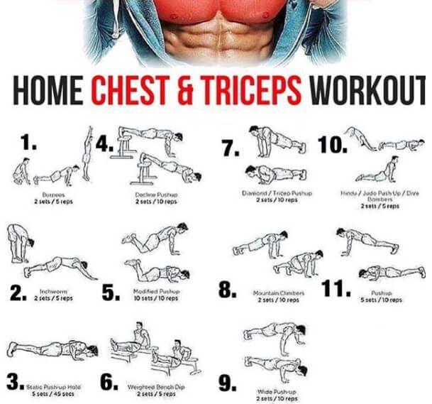 hest and Triceps Gym Workout Plan Looking to build a strong, defined chest and powerful triceps? Here's a detailed workout plan to help you maximize your gains and target these muscle groups effectively. Remember to warm up before starting and use proper form to avoid injuries. Warm-Up Push-Ups: 2 sets of 12-15 reps Arm Circles: 1 minute forward, 1 minute backward Light Dumbbell Press: 2 sets of 15 reps with light weights Workout Plan Chest Exercises Flat Bench Press 4 sets of 8-10 reps Target: Pecs, shoulders, triceps How to do: Lie on a flat bench. Grip the barbell slightly wider than shoulder-width. Lower the bar to your chest and press it back up. Incline Dumbbell Press 4 sets of 10-12 reps Target: Upper chest, shoulders How to do: Set the bench to a 30–45-degree incline. Hold dumbbells at chest level, press upward, and lower them slowly. Cable Crossover 3 sets of 12-15 reps Target: Inner chest How to do: Adjust the pulleys to shoulder height. Grab handles, step forward, and pull the handles together in front of you, crossing slightly. Chest Dips 3 sets of 10-12 reps Target: Lower chest, triceps How to do: Use parallel bars, lean slightly forward, and dip down until your elbows are at a 90-degree angle. Triceps Exercises Tricep Pushdowns (Cable Machine) 4 sets of 12-15 reps Target: Triceps How to do: Attach a straight bar to the cable. Keep your elbows close to your body and push the bar down until your arms are straight. Close-Grip Bench Press 4 sets of 8-10 reps Target: Triceps, chest How to do: Lie on a flat bench. Grip the barbell slightly narrower than shoulder-width. Lower it to your chest and push it back up. Overhead Dumbbell Tricep Extension 3 sets of 10-12 reps Target: Long head of the triceps How to do: Hold a dumbbell with both hands behind your head. Extend your arms upward, keeping your elbows close to your head. Skull Crushers (EZ Bar) 3 sets of 10-12 reps Target: Triceps How to do: Lie on a flat bench with an EZ bar. Lower the bar to your forehead, then extend your arms back up. Cool-Down and Stretching Chest Stretch: Stand in a doorway, place your forearms on the frame, and gently lean forward. Hold for 20-30 seconds. Tricep Stretch: Raise one arm overhead, bend the elbow, and push it gently with the other hand. Hold for 20-30 seconds. Tips for Success Use progressive overload by gradually increasing weight. Rest for 60-90 seconds between sets. Focus on proper form to maximize gains and avoid injury. Pair this workout with a protein-rich diet to support muscle recovery. Ready to crush your next chest and triceps workout? Stay consistent, and you'll see results in no time!