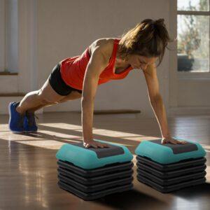 Aerobic STEPPER Platform with 4 Stackable Risers Exercise Step Adjustable Height BUY ONLINE