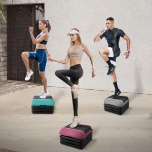 Aerobic STEPPER Platform with 4 Stackable Risers Exercise Step Adjustable Height FITCOZI