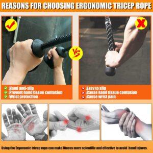 Ergonomic Tricep Rope Pulldown Attachments, Upgraded 27 32 40 & 47 Inch Extra Long Triceps Rope Cable Attachments for Gym, LAT Pull Down Bar