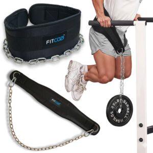 Fitcozi® Dip Belt with Chain for Weighted Dips & Pull Ups | Heavy Duty Weightlifting Belt with Steel Chain & Carabiner | Includes Carry Bag for Gym & Home Training