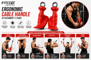 Ergonomic Cable Handle Attachment (1 Pair) Anti-Slip TPR Grip Gym Handles with Steel Ring Cable Machine Handles for Tricep, Shoulder & Strength Training (Black) (2)