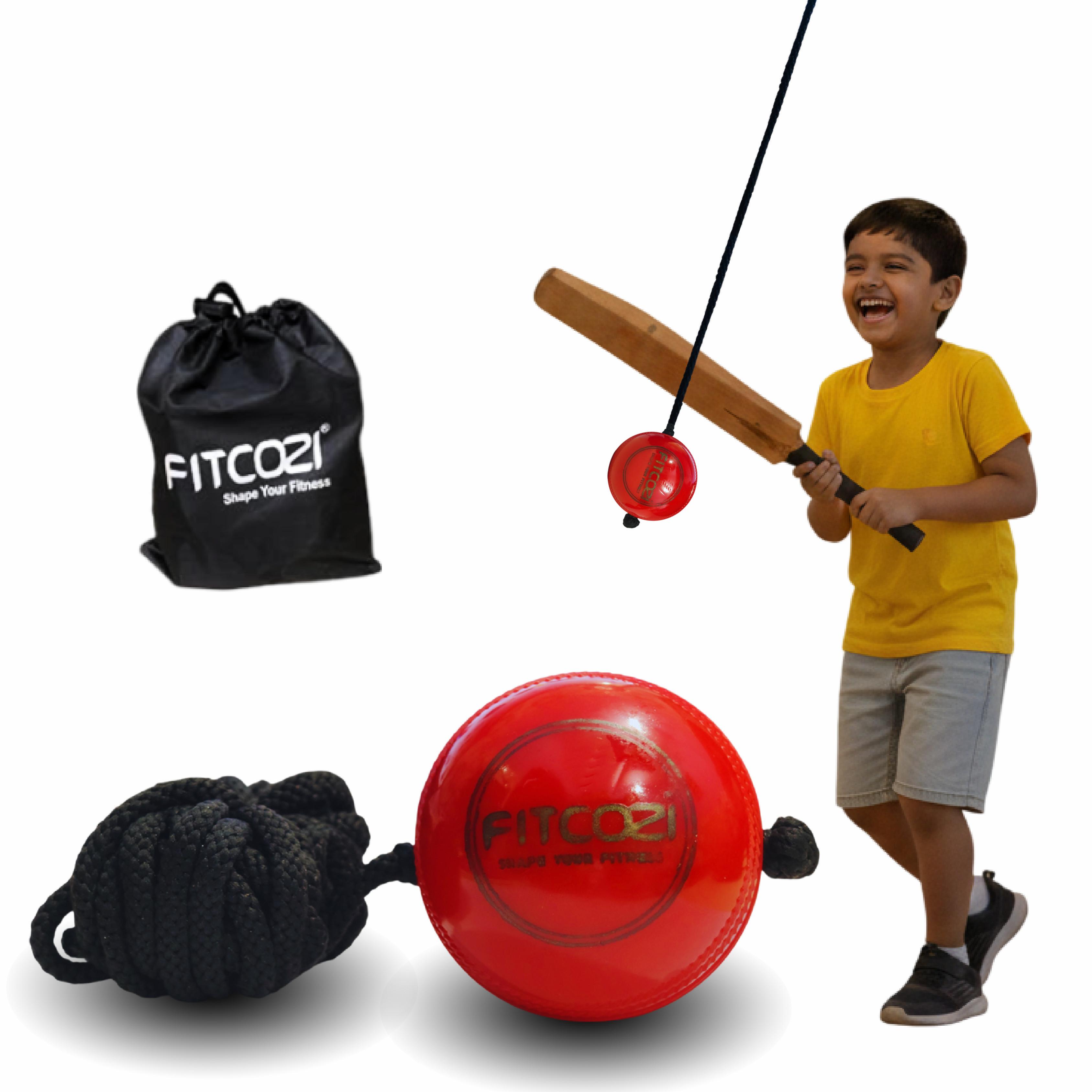 Kids Cricket Shot Practice Hanging Ball with Rope & Carry Bag Soft String & Knocking Cricket Training Ball for Children Improves Timing & Hand-Eye Coordination (6)