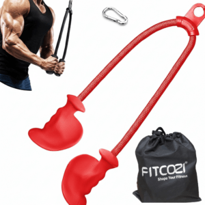Fitcozi strap-style tricep rope cable attachment with ergonomic rubber grip and carabiner