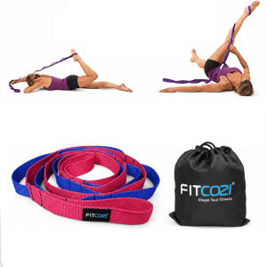 FITCOZI 10 loop non-elastic yoga stretch strap exercise chart for flexibility, rehabilitation, hamstring, leg and shoulder stretching
