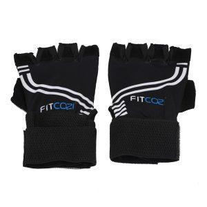 FITCOZI workout gym gloves worn by male fitness model with adjustable wrist support