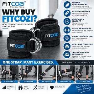 FITCOZI padded ankle cuffs with D-rings for cable machines