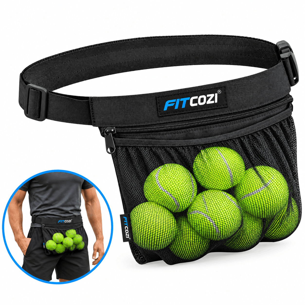 FITCOZI adjustable tennis and pickleball waist bag with stretchable mesh ball pocket amazon