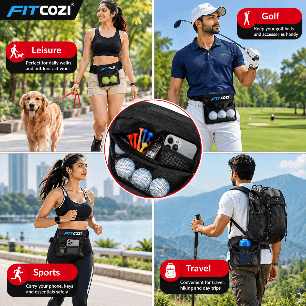 FITCOZI adjustable tennis and pickleball waist bag with stretchable mesh ball pocket online