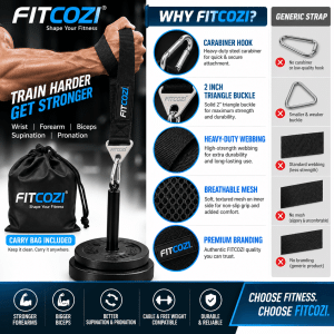 FITCOZI arm wrestling training strap with carry bag for home gym and strength training