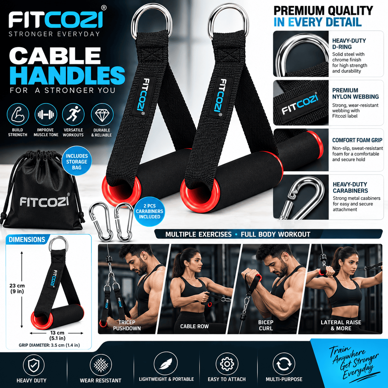 FITCOZI chrome D-ring gym cable handle