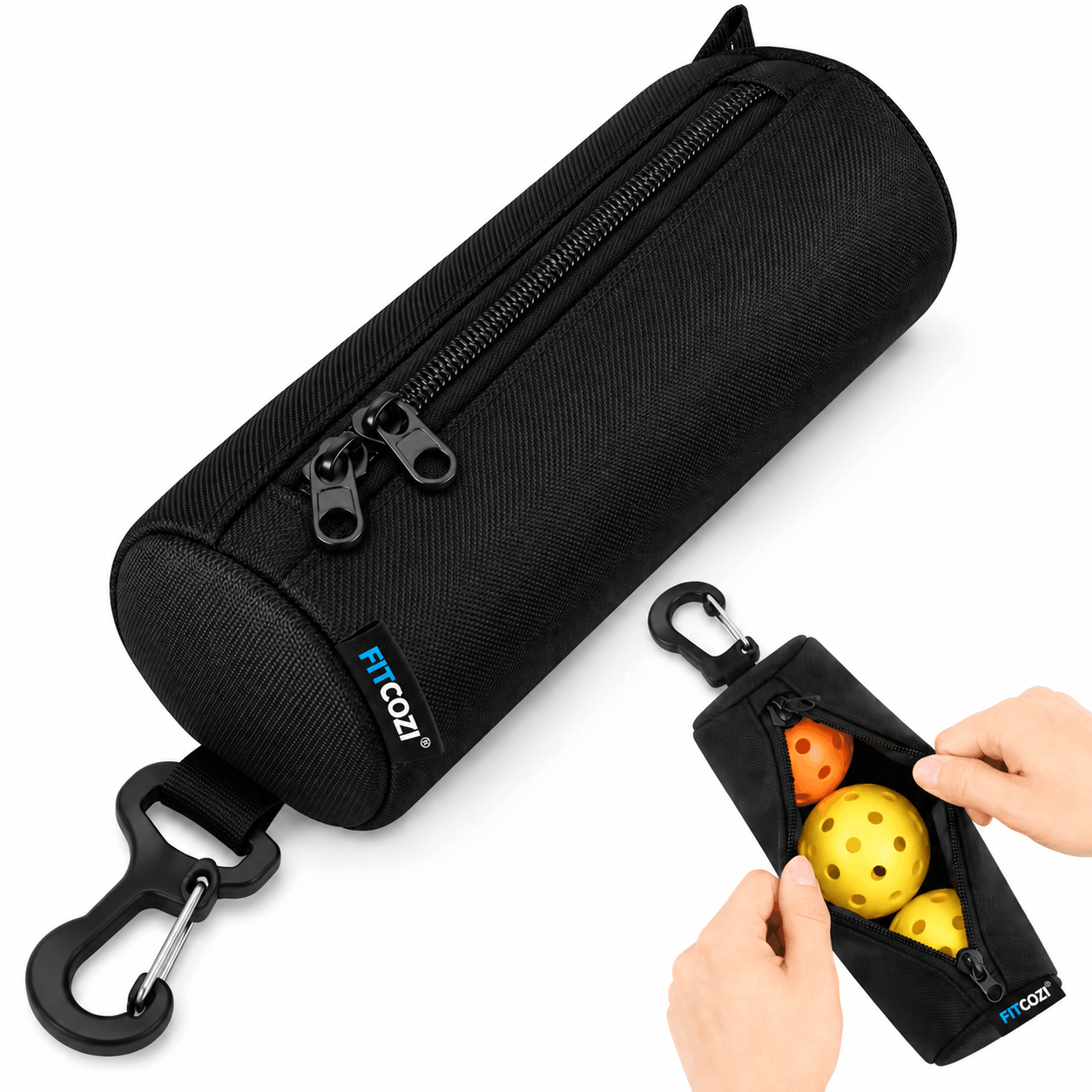 FITCOZI pickleball ball holder pouch with hook for carrying up to 3 pickleballs