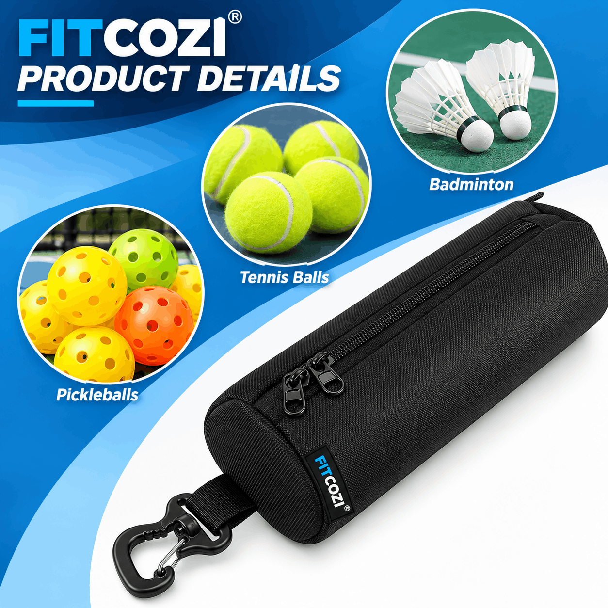 best FITCOZI pickleball ball holder pouch with hook for carrying up to 3 pickleballs