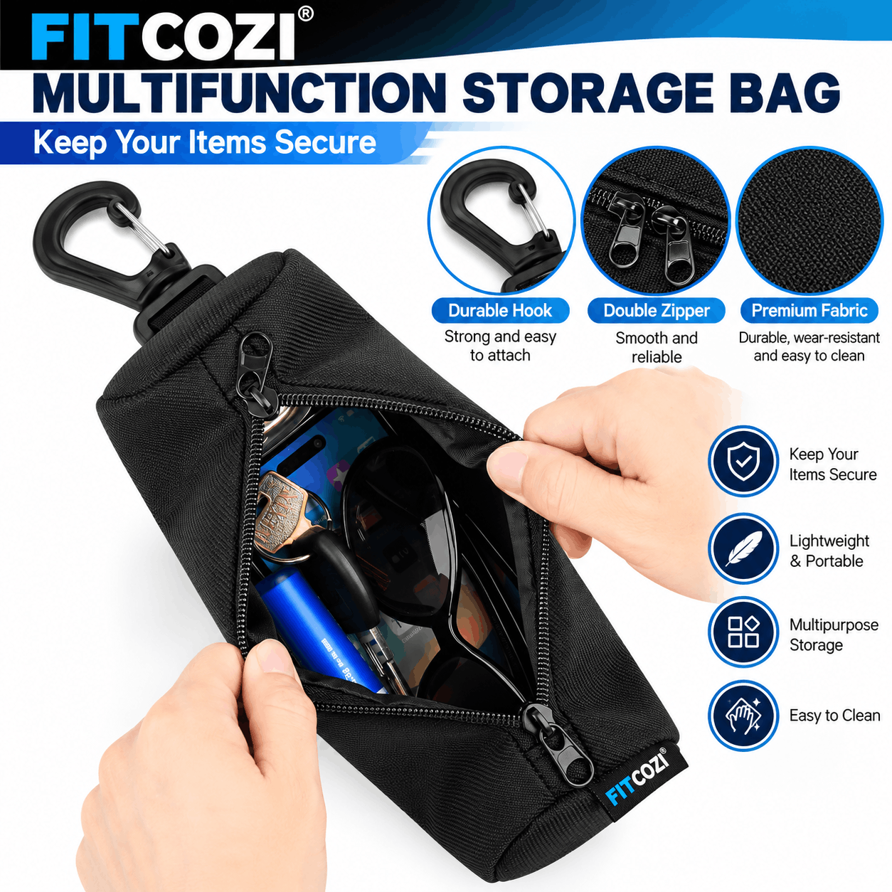 best FITCOZI pickleball ball holder pouch with hook for carrying up to 3 pickleballs