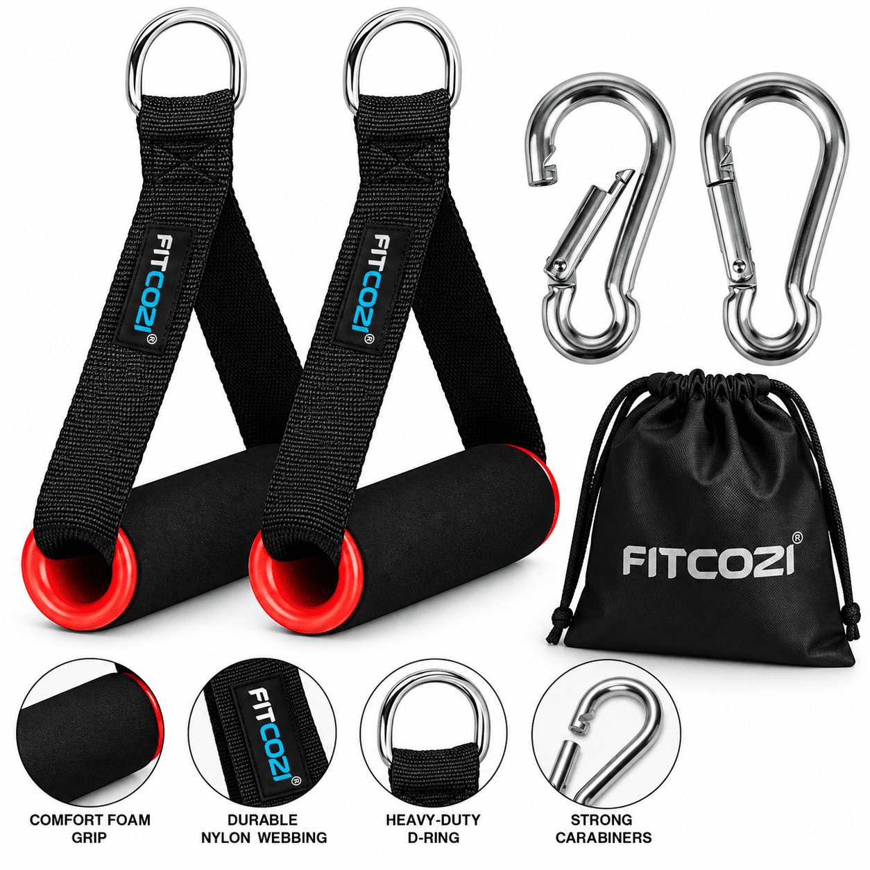 FITCOZI Exercise Cable Machine Extension Red Handle with carabiner - Image 2